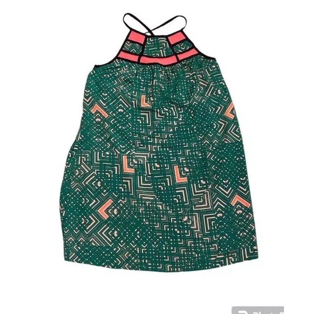 Green Slip Dress Geometric Medium Coral  Navy Coverup resort vacation casual